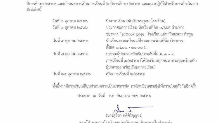 กำหนดการปิดภาคเรียนที่ 1/2566